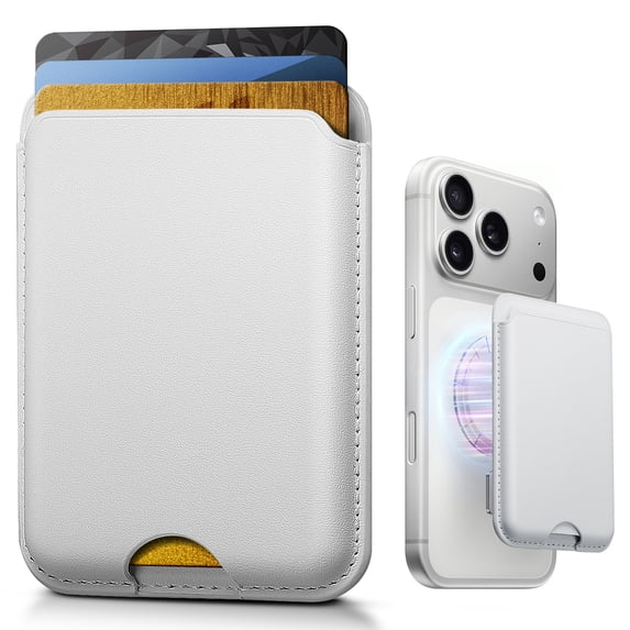 VIPQV Magnetic Phone Wallet, 3-Card Holder with RFID Blocking for iPhone 17/16/15/14/13/12,White