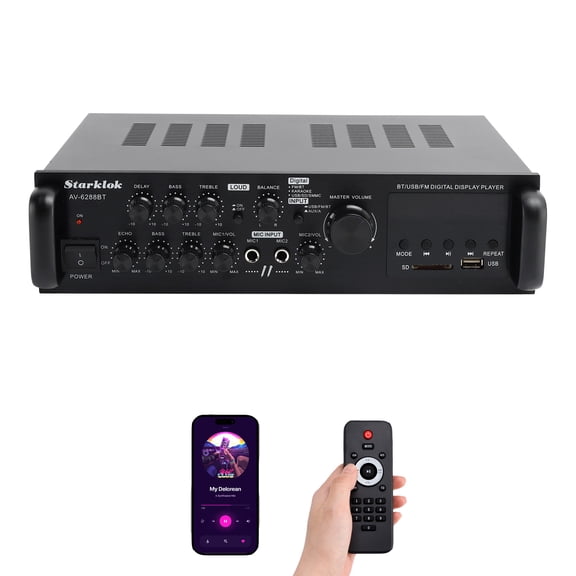 VIPQV Stereo Audio Amplifier, 2500W Home 5 Channel Wireless Bluetooth 5.4 Power Amplifer System, Home Amplifers FM Radio, USB, SD Card, Home Theater Audio Stereo System , Black
