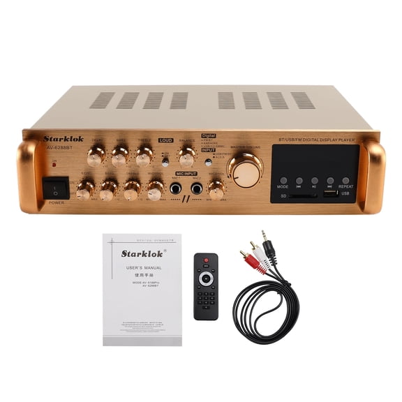 VIPQV Stereo Audio Amplifier, 2500W Home 5 Channel Wireless Bluetooth 5.4 Power Amplifer System, Home Amplifers FM Radio, USB, SD Card, Home Theater Audio Stereo System, Gold
