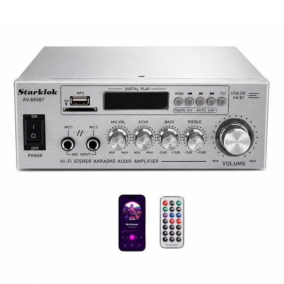 VIPQV Stereo Audio Amplifier, 800W Home 2 Channel Wireless Bluetooth 6.0 Power Amplifer System, Home Amplifers FM Radio, USB, SD Card, with Remote Control Home Theater Audio Stereo System