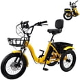 thumbnail image 1 of VIPQV Yellow Electric Tricycle for Adults, 20MPH 27Miles 7-Speed Ebike, 3 Wheel Folding Electric Tricycle 18", Mountain E Bike, 350W Electric Trike 48V 13AH UL2849, 1 of 12