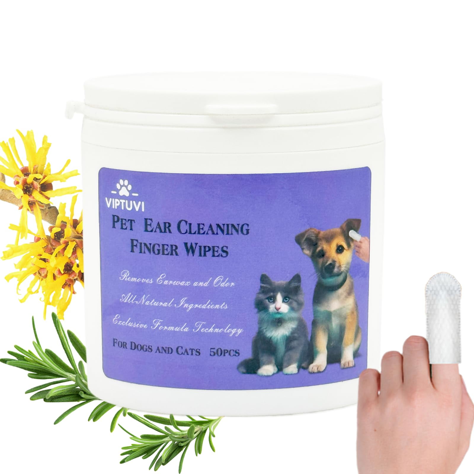 VIPTUVI Dog Ear Finger MMF7 Wipes Gentle Ear Cleaner for Dogs & Cats
