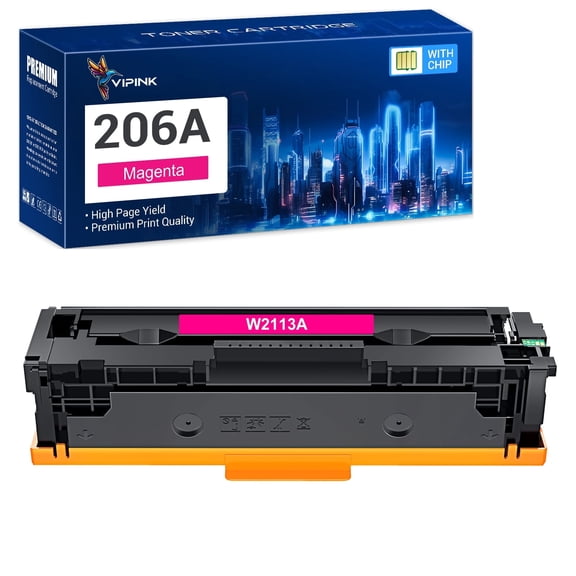 VIPink 1-Pack Compatible Toner Cartridge for HP W2113A 206A LaserJet Pro M283fdw M255dw MFP M283cdw M282nw M283 M255 Printer Ink WITH CHIP, Magenta