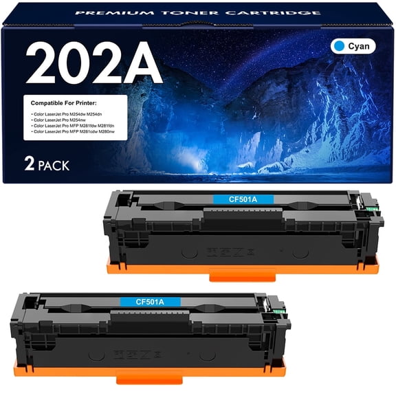 VIPink 2-Pack Compatible Toner for HP CF501A Pro MFP M281fdw M281cdw M254dw M281fdn M281 M254 202 Printer Ink 2 * Cyan