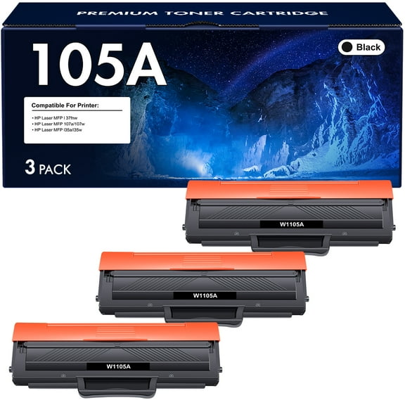 VIPink 3-Pack Compatible Toner WITH CHIP for HP W1105A 105A Laser MFP 135a 135w 137fnw 107a 107w (Black, 3Pack)