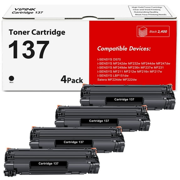 VIPink 4-Pack Compatible Toner Cartridge Replacement for Canon 137 CRG 137 i-SENSYS MF236n D570 MF249dw MF244dw MF247dw MF232w LBP151dw MF227dw MF229dw MF216n MF212w Printer Ink Black