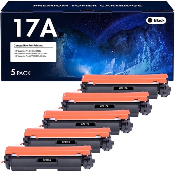 VIPink 5-Pack Compatible Toner for HP 17A CF217A to use with Laserjet Pro M102w M130nw M130fw M130fn M102a M130a Pro MFP M130 M102 Series Printer Ink (Black)