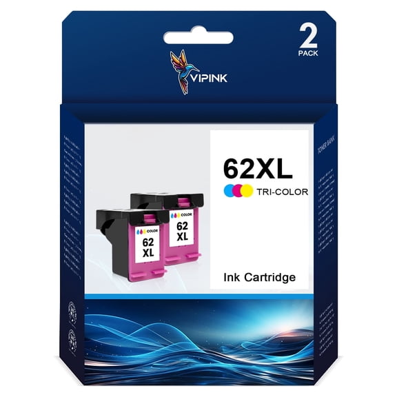 VIPink 62XL Ink 2-Pack Compatible for 62XL Ink Cartridge Envy 5745 Ink Cartridges and Envy 5540 5640 5660 7640 7645 Officejet 5740 8040 Series Printer (Tri-color