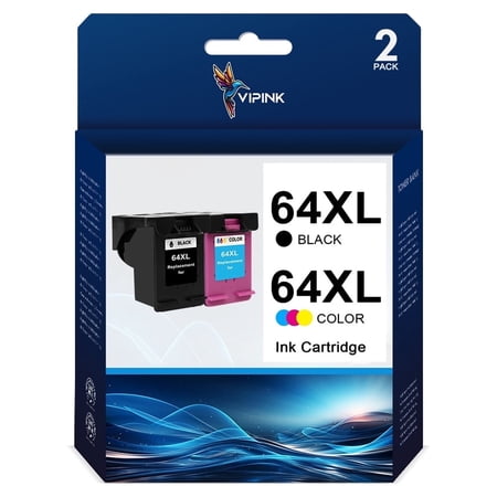 VIPink 64XL Ink Cartridge Compatible for 64XL Envy Photo 7855 7155 6255 6230 6252 6258 7120 6220 7130 7132 7158 7164 7820 7830 7858 7864 7800 Printer (1*Black 1*Tri-Color)