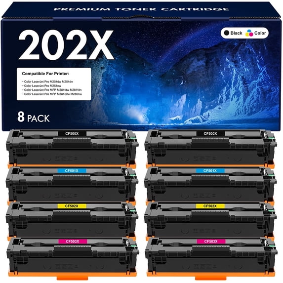 VIPink 8-Pack Compatible Toner Cartridge for HP CF500X 202X CF500A 202A Color LaserJet Pro M254dw M254dn M254nw MFP M281fdw M281fdn M281cdw M280nw Printer Ink (2xBlack,2xCyan,2xMagenta,2xYellow)