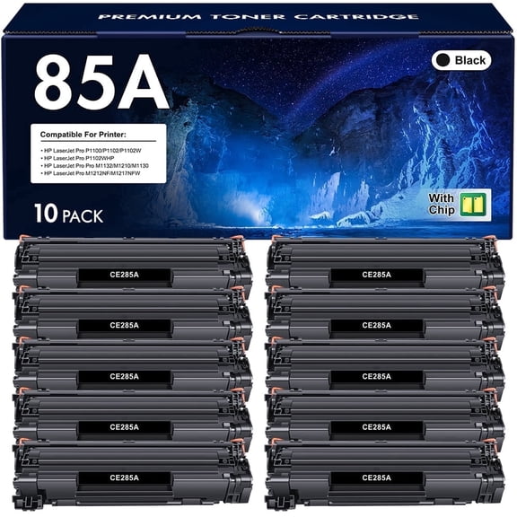 VIPink CE285A 85A Toner Cartridge Black Compatible for HP 85A CE285A for LaserJet Pro P1102w P1006 P1102 1102W P1102whp M1217nfw M1212nf M1132 M1210 MFP M1217 P1005 Series Printer Ink | 10-Pack