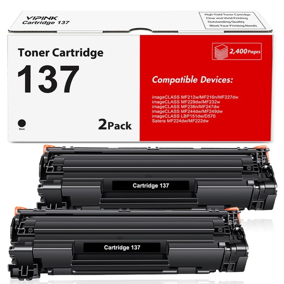 VIPink Cartridge 137 Toner Compatible for Canon 137 Cartridge CRG137 CRG-137 imageCLASS MF232w MF236n MF212w MF216n MF217w MF244dw MF249dw MF227dw MF229dw LBP151dw Laser Printer (Black, 2-Pack)