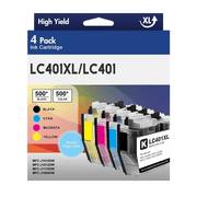 LC401 XL Ink Cartridge Compatible for Brother LC401 LC401XL Ink for LC401 Brother MFC-J1010DW MFC-J1012DW MFC-J1170DW Printer （4 Pack, Black Cyan Magenta Yellow）