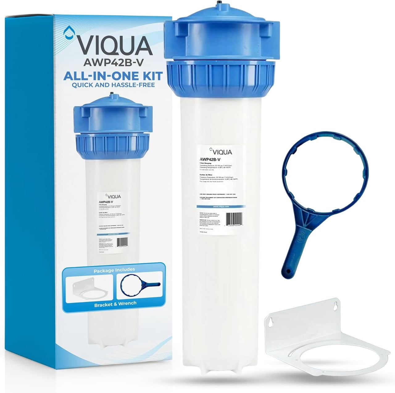 VIQUA AWP42B-V NSF 42 Certified Heavy Duty 3-Piece Whole House Filter Housing Kit for 4.5 x 20 Inch Cartridges