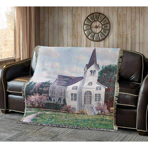 VIRAH BELLA Inspirational Tapestry Throw Blanket 50" x 60" for God So Loved The World John 3:16 Fringed Woven Tapestry Throw - Cozy & Beautiful Religious-Themed Blanket