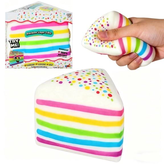 VIRAL Rainbow Layer Cake Squishy - 5 Inch Ultra-Soft Slow Rising Jumbo Squishy Cake Squeeze Toy, Stress Relief Toy for Adults, Focus & Relaxation