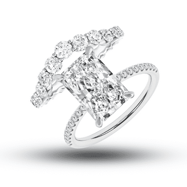 VIRELLA 4 Carat Radiant Cut Moissanite Engagement Ring and Truly Wedding Band Set for Women, D color VVS1 18K White Gold Plated S926 Silver Promise Ring，