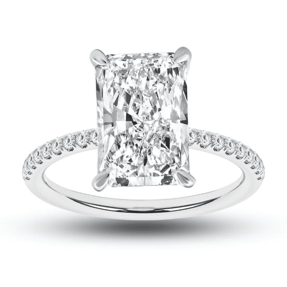 VIRELLA 4 Carat Radiant Cut Moissanite Engagement Ring for Women, D color VVS1 18K White Gold Plated S931 Silver Promise Ring，