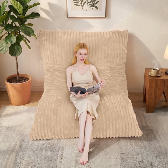 VIREO 3 in 1 Bean Bag Chair Giant Bean Bag Chairs Convertible Bean Bag Floor Cushion with Machine Washable Cover, Beanbag Chairs for Adult (Beige)