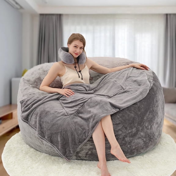 VIREO 3FT Bean Bag Chairs for Adults Memory Foam Filler Beanbag Chair with Removable and Washable Flannel Cover, Lazy Chairs for Living Room - Grey