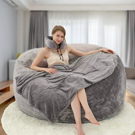 VIREO 5FT Bean Bag Chair for Adults and Teens Memory Foam Filler Beanbag Chair with Removable and Washable Flannel Cover,Grey