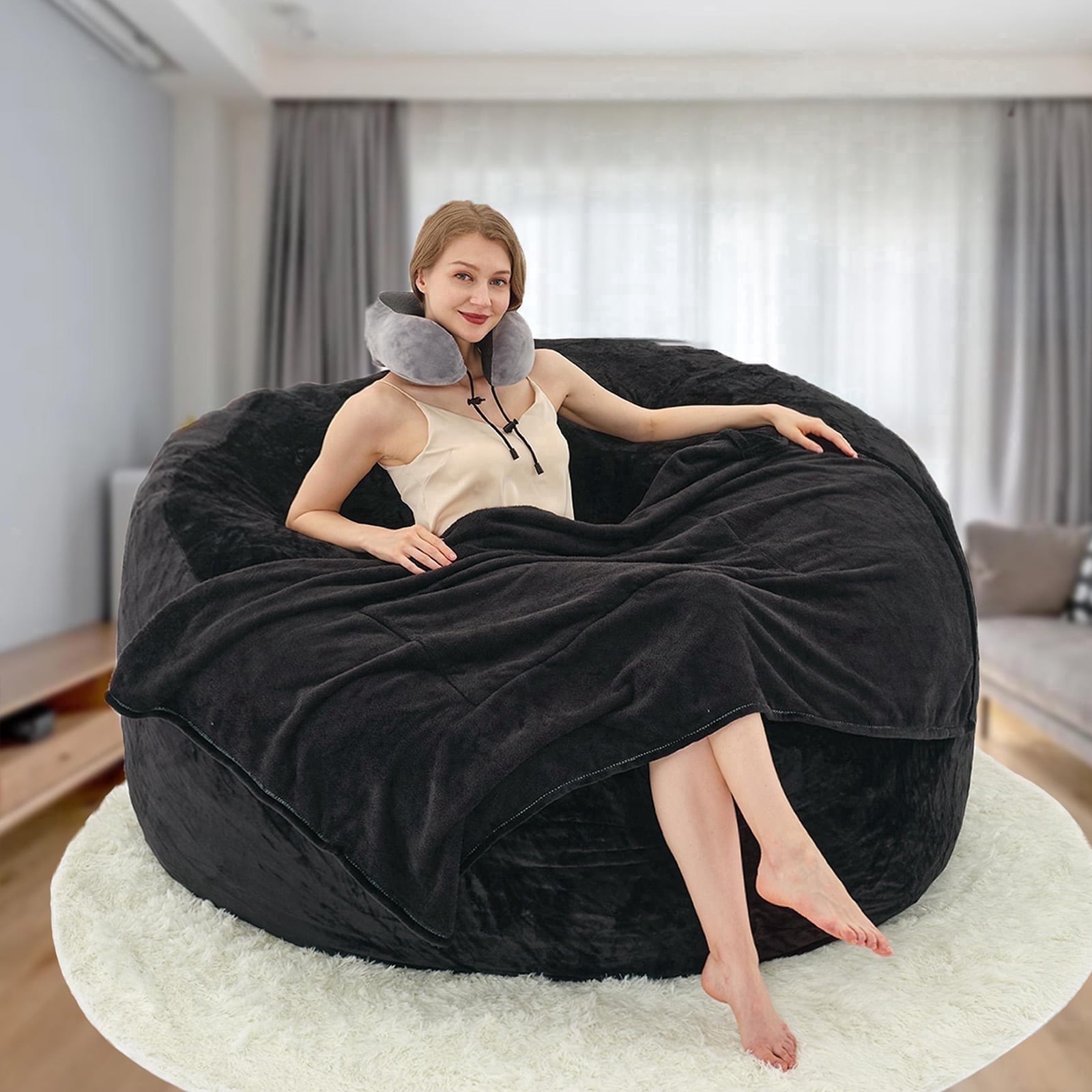 VIREO Bean Bag Chair - 5FT Memory Foam Filler Beanbag Chair with Removable and Washable Cover, Chairs for Living Room Black
