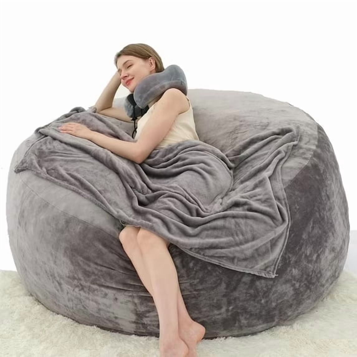 VIREO 6FT Bean Bag Chair for Adults Memory Foam Filler Beanbag Chair with Removable and Washable Flannel Cover,Grey