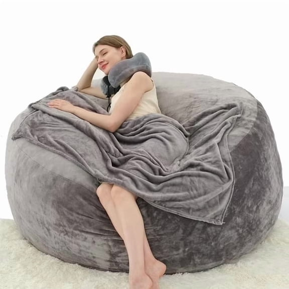 VIREO 6FT Bean Bag Chair for Adults Memory Foam Filler Beanbag Chair with Removable and Washable Flannel Cover,Grey