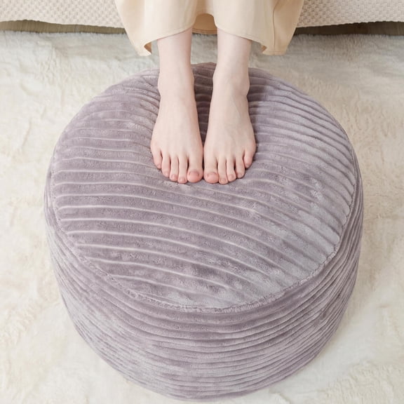 GOSAVI Round Stuffed Pouf Ottoman, Corduroy Poufs with Foam Chunk Filling, Furry and Fluffy Pouf Foot Stool Storage Ottoman, Floor Poufs Foot Rest for Living Room,(Gray, 20" W x 20" D x 15" H )