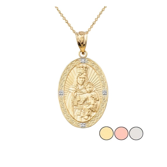 VIRGEN DEL CARMEN DIAMOND PENDANT NECKLACE IN GOLD (YELLOW/ ROSE/WHITE) : 10K Pendant with 20" chain