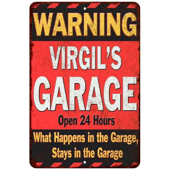 VIRGIL'S Garage Warning Man Cave Wall Decor 8 x 12 High Gloss Metal 208120030286