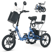VIRIBUS 16 in. Folding Electric Trike with Dual Seats 350W Motor 48V 10.4Ah Battery Navy
