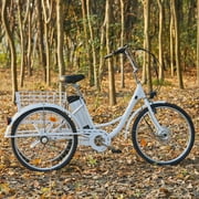 VIRIBUS 24Inch Electric Trike Bike for Adults 36V 3 Wheel Electric Bicycle for Women Men,White