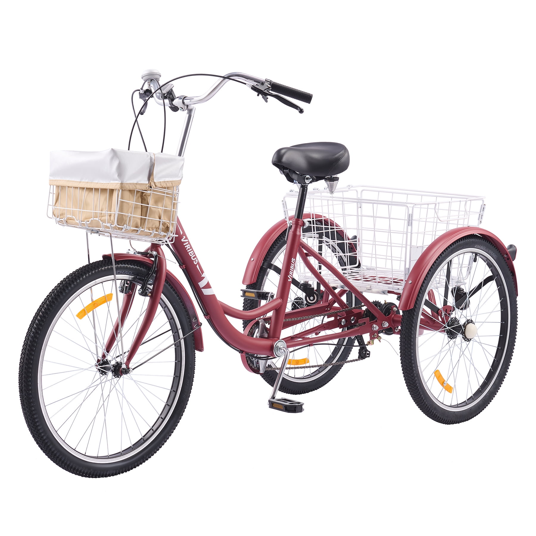 VIRIBUS 26 Inch Adult Trike 7 Speed Bike w Adjustable Seat 2 Baskets Matte Red Sansujyuku sansujyuku.com