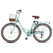 Viribus 26" Women's Cruiser Bike for Adults, 7-Speed Beach & City Bicycle with Basket Rack, Rose Mint