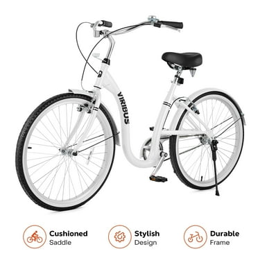 VIRIBUS 26" Womens Cruiser Bike Beach City Bike with Dual V-Brakes Single Speed White