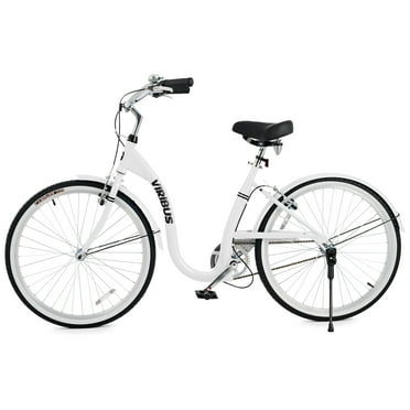VIRIBUS Beach Cruiser Bike 26" City Commute Bike for Women Dual V-Brakes Single Speed White