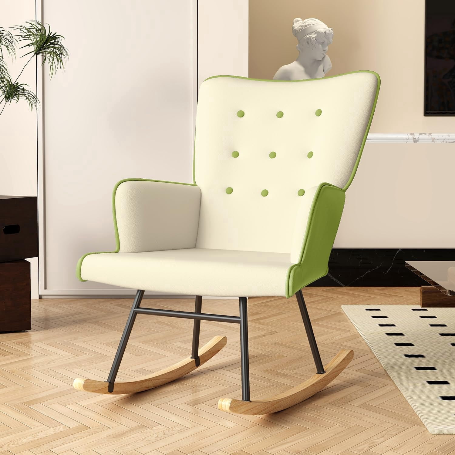 VIRRMO Glider Rocking Chair Nursery, Comfy Accent Chair Armchair with High Backrest Teddy Soft Upholstered Living Room Chairs for Reading Bedroom Living Room Home Office (Milky White)