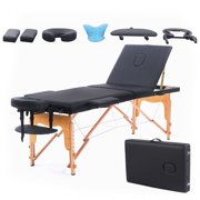 VIRRMO Massage Table Portable with Neck Stretcher , 3 Folding 84 inch Massage Bed Adjustable Lash Bed Massage Bed Tattoo Table for Eyelash Extensions Beauty Tattoo Table Only Black