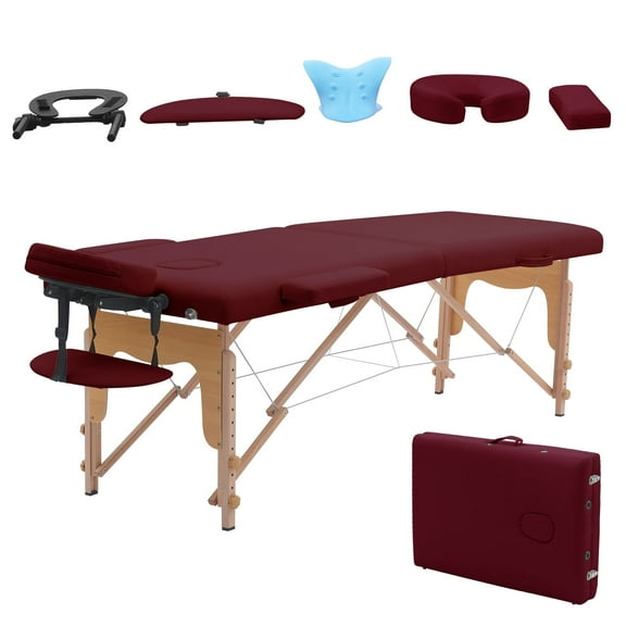 VIRRMO Massage Table Portable with Neck Stretcher , 84 inch Massage Bed Adjustable Lash Bed Massage Bed Tattoo Table for Eyelash Extensions Beauty Tattoo (Table Only,Burgundy)