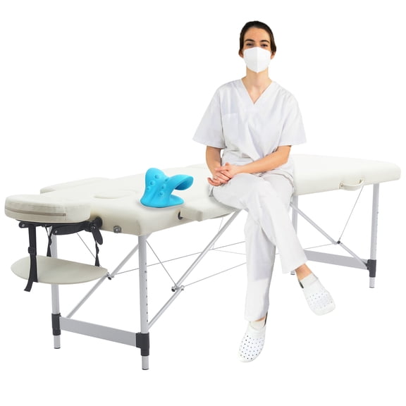 VIRRMO 84 Inch Portable Massage Table, Lightweight Aluminum Lash Bed with Neck Support Pillow, Adjustable Massage Bed for Eyelash Extensions, Tattoo, Beauty & Spa (Cream)