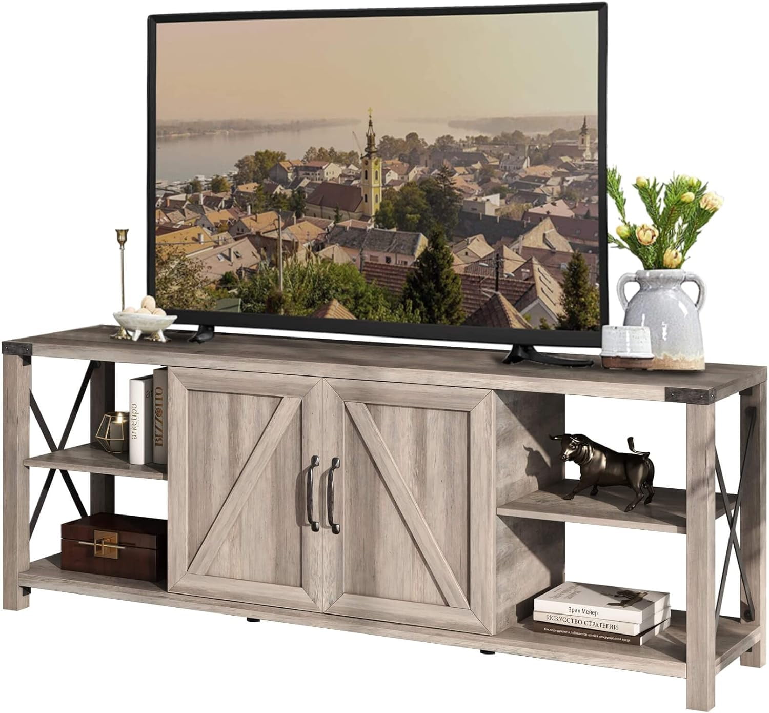 VIRTRON 68" TV Stand Wood Metal TV Console Industrial Entertainment