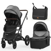 VIRZEN Reversible Baby Stroller, Baby Bassinet Stroller with Baby Bassinet & Adjustable Seat &Diaper Bag (Gray)