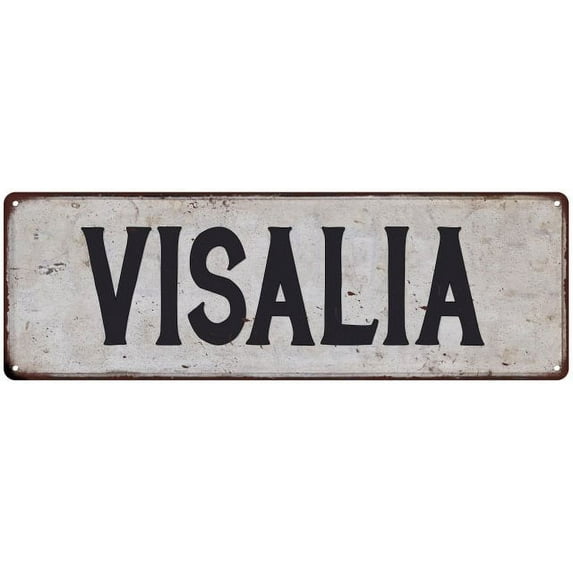 VISALIA Vintage Look Rustic Metal 8x24 Sign City State 108240041144
