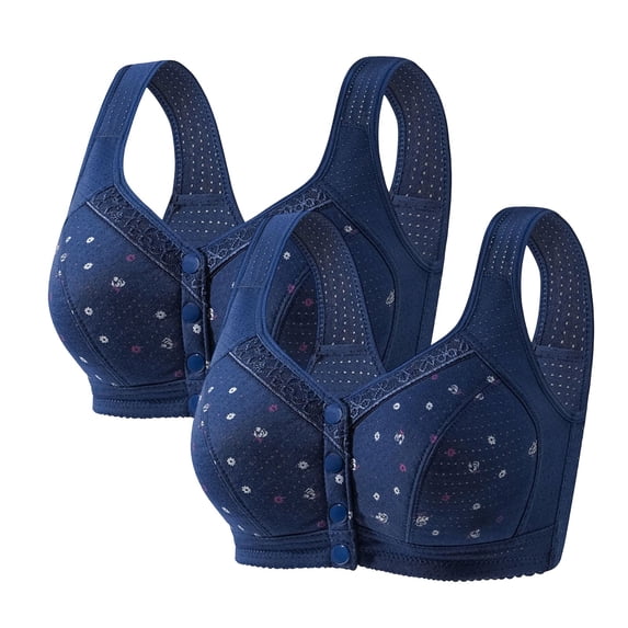 VISALY 2 Pack Front Closure Snap Bras for Seniors No Underwire Bras Comfort Push Up Bras Full Support Lift Bra Full Coverage Everyday Bra Wireless Bralettes Front Closure Seamless Bra A 44