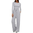 thumbnail image 1 of VISALY 2 Piece Lounge Set Sweatsuit Set Long Sleeve Crop Tops Sweatpants Training Suit for Women Tank Tops Wide Leg Pants Matching Sets Fall Travel Outfits Light Ashy Xl, 1 of 6