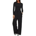 thumbnail image 1 of VISALY 2 Piece Lounge Set Sweatsuit Set Long Sleeve Crop Tops Sweatpants Training Suit for Women Tank Tops Wide Leg Pants Matching Sets Fall Travel Outfits Black L, 1 of 6