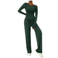thumbnail image 1 of VISALY 2 Piece Lounge Set Sweatsuit Set Long Sleeve T Shirt Crop Tops Tank Tops Wide Leg Pants Travel Outfits Fashion Casual Sweatshirt Workout Sets Green L, 1 of 4