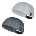 thumbnail image 1 of VISALY 2Pc Men Skullcap Breathable Mesh Docker Cap Brimless Cap Adjustable Back Strap Patch Label Flat Top Beanie Hat Solid Color Summer Docker Cap Lightweight Casual No Brim Skullcap Grey One Size, 1 of 7