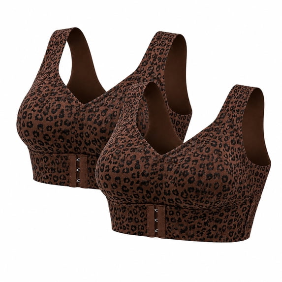 VISALY 2Pc Posture Corrector Bras Women Front Closure Support Minimizer Bra Buttonless Shaping Bra Support Bras for Older Women Supportive Bra High Comfort Bra Anti Sagging Bra Sleep Bra Brown Xl